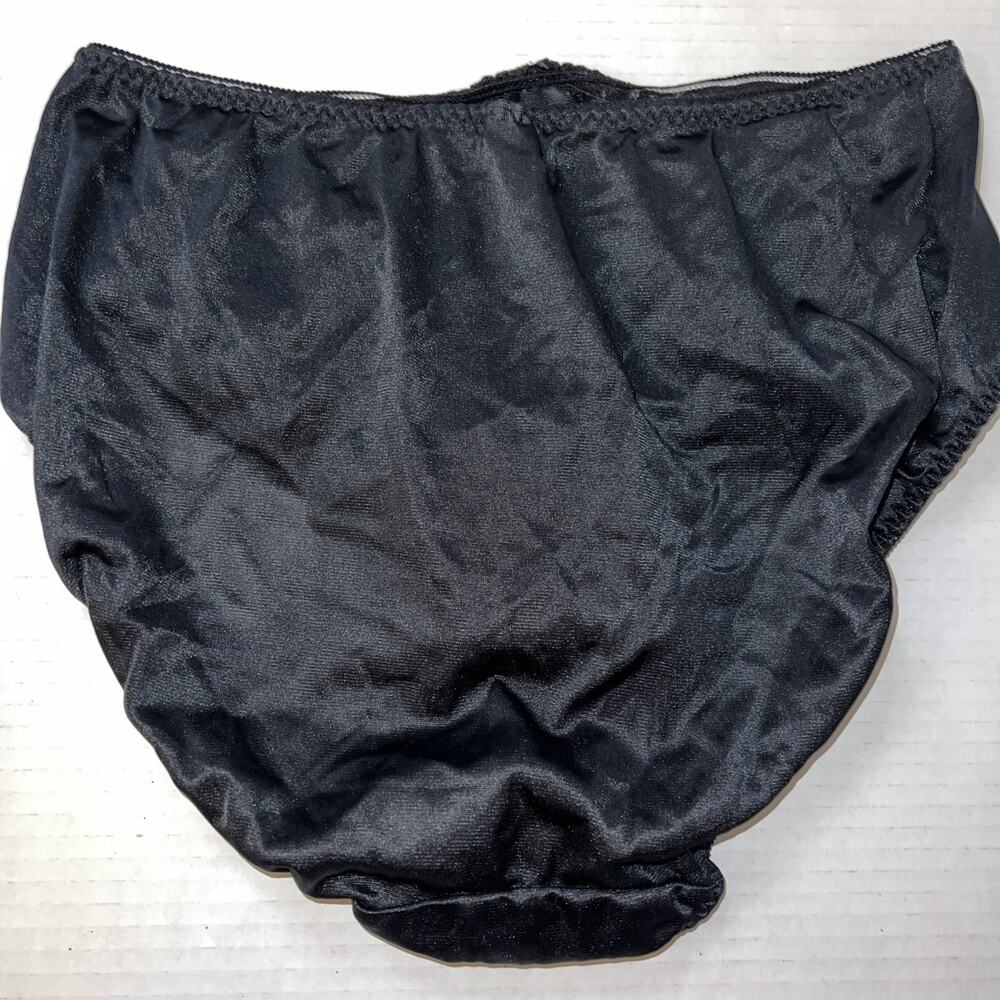 VINTAGE WACOAL 84202 Black LACE TRIM BRIEFS PANTIES SZ L LIQUID SATIN - Picture 11 of 16